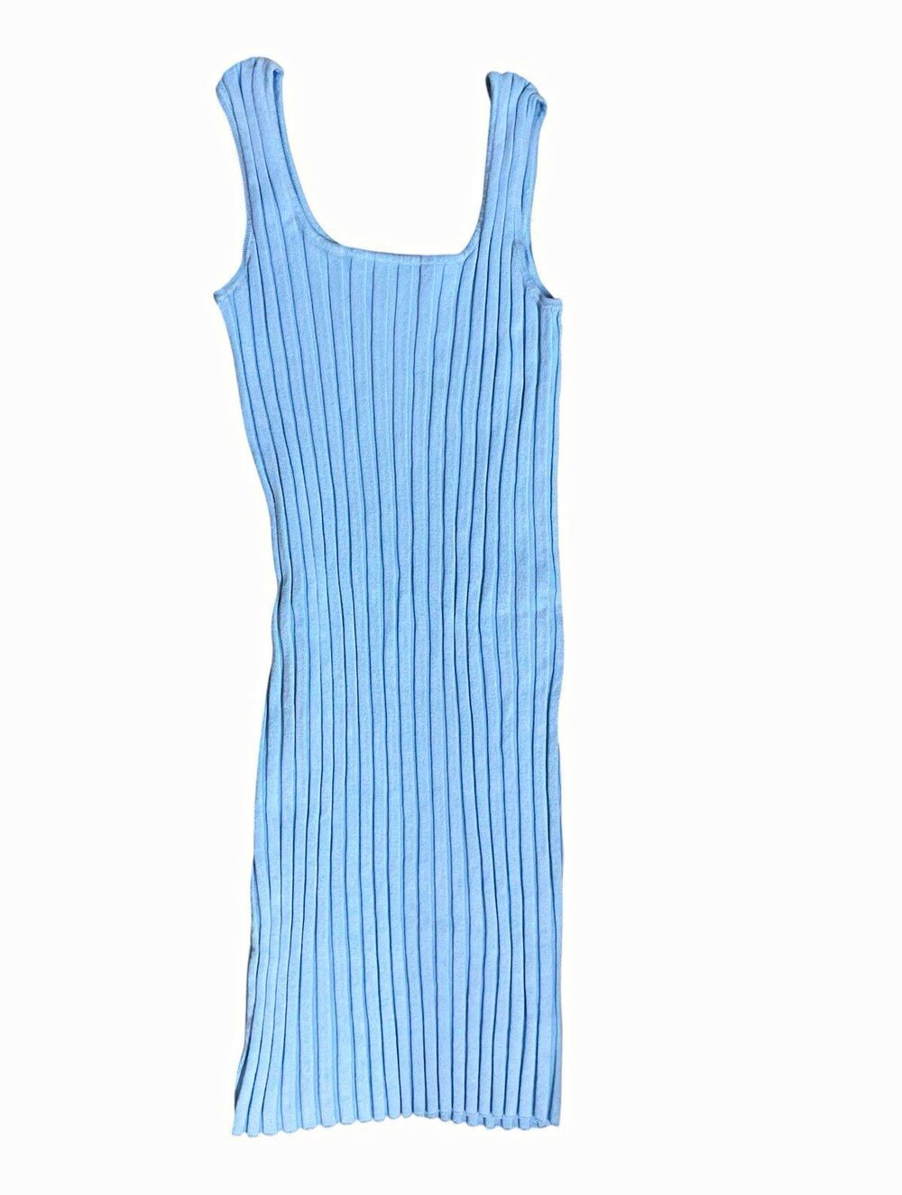 A New Day Blue Ribbed Knit Square Neck Tank Midi Dress Stretch Women’s M